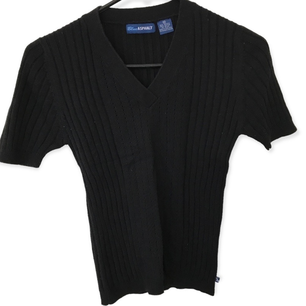 3/$15 vintage blue asphalt black short sleeve knit top